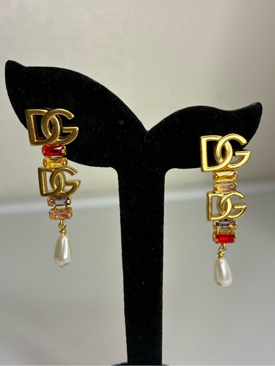 Jewelry - Vintage Gold-Tone Multicolor Crystal Drop Earrings with Pearl